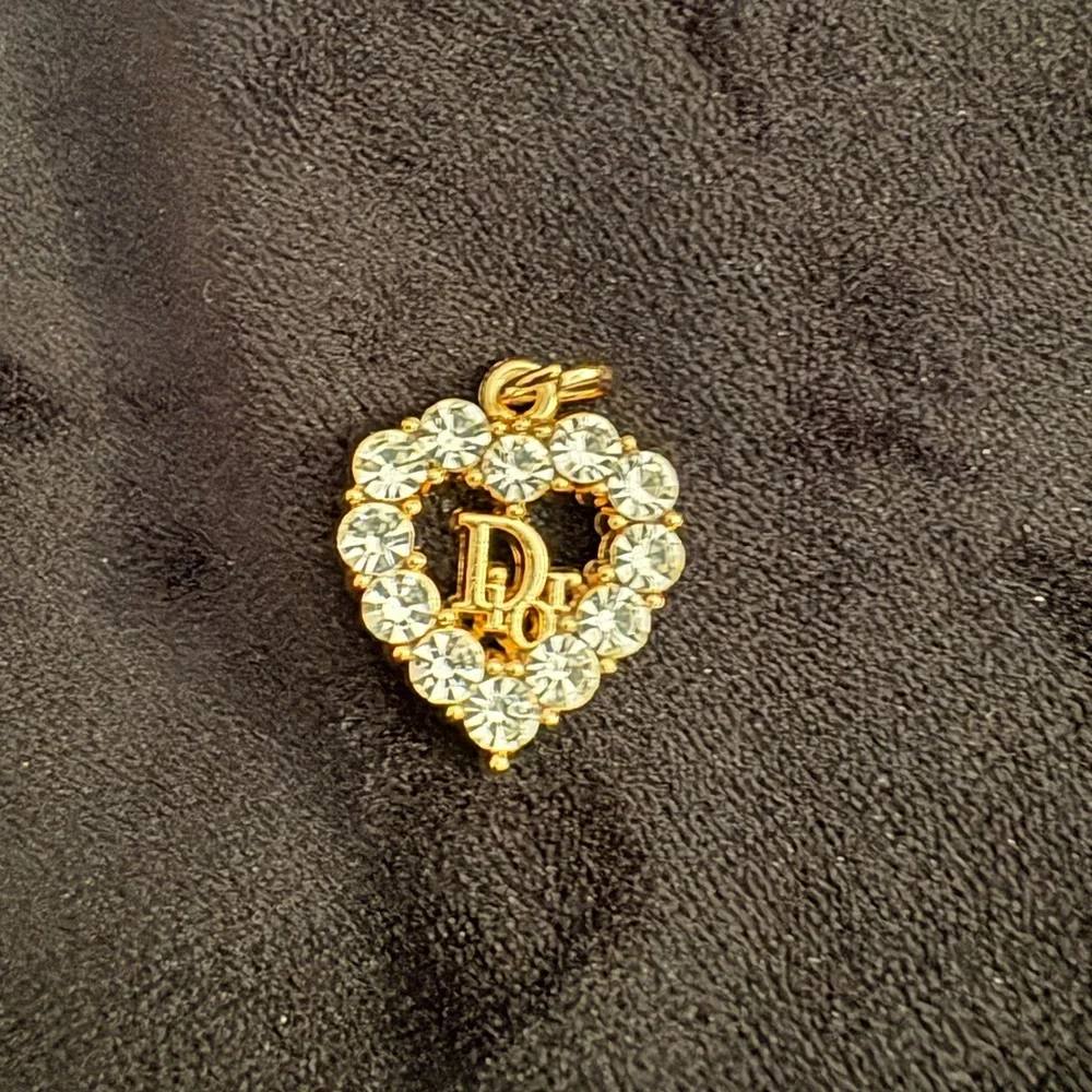 DIOR Authentic Dior Gold Rhinestone Heart Zipper Pull Charm - Picture 2 of 5